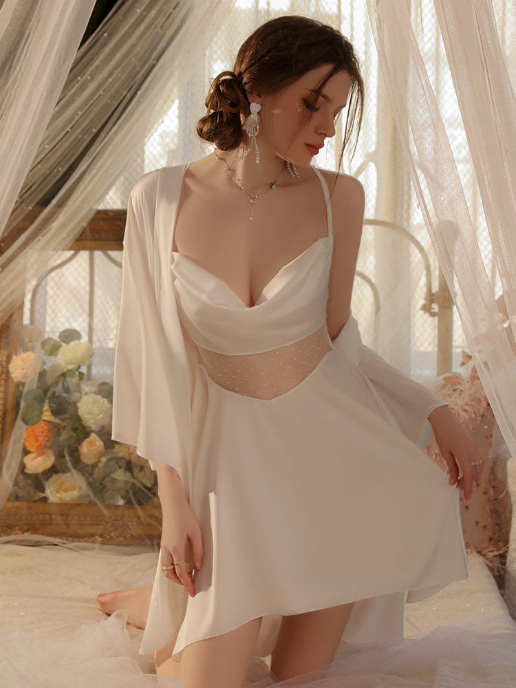 Irregular Hem Sexy Sheer Nightgown Robe