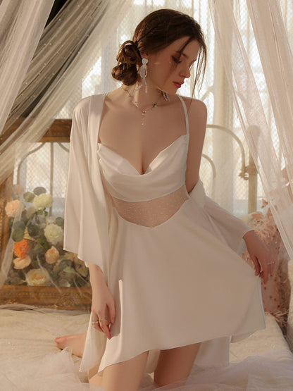 Irregular Hem Sexy Sheer Nightgown Robe