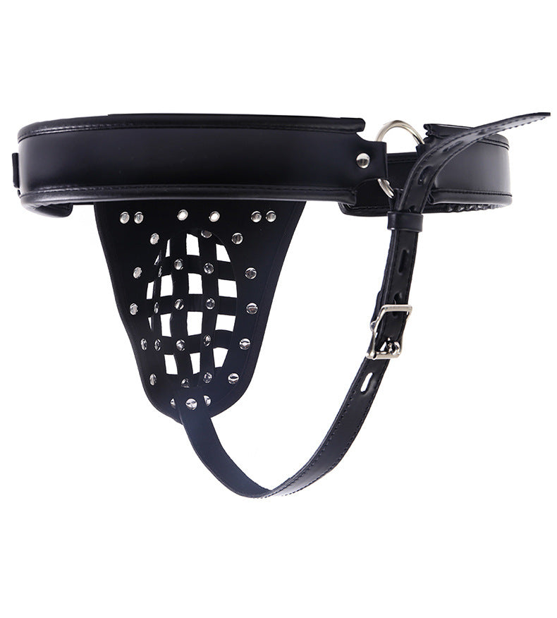 Men's Leather Chastity Belt with Timer Lock Bondage Gear