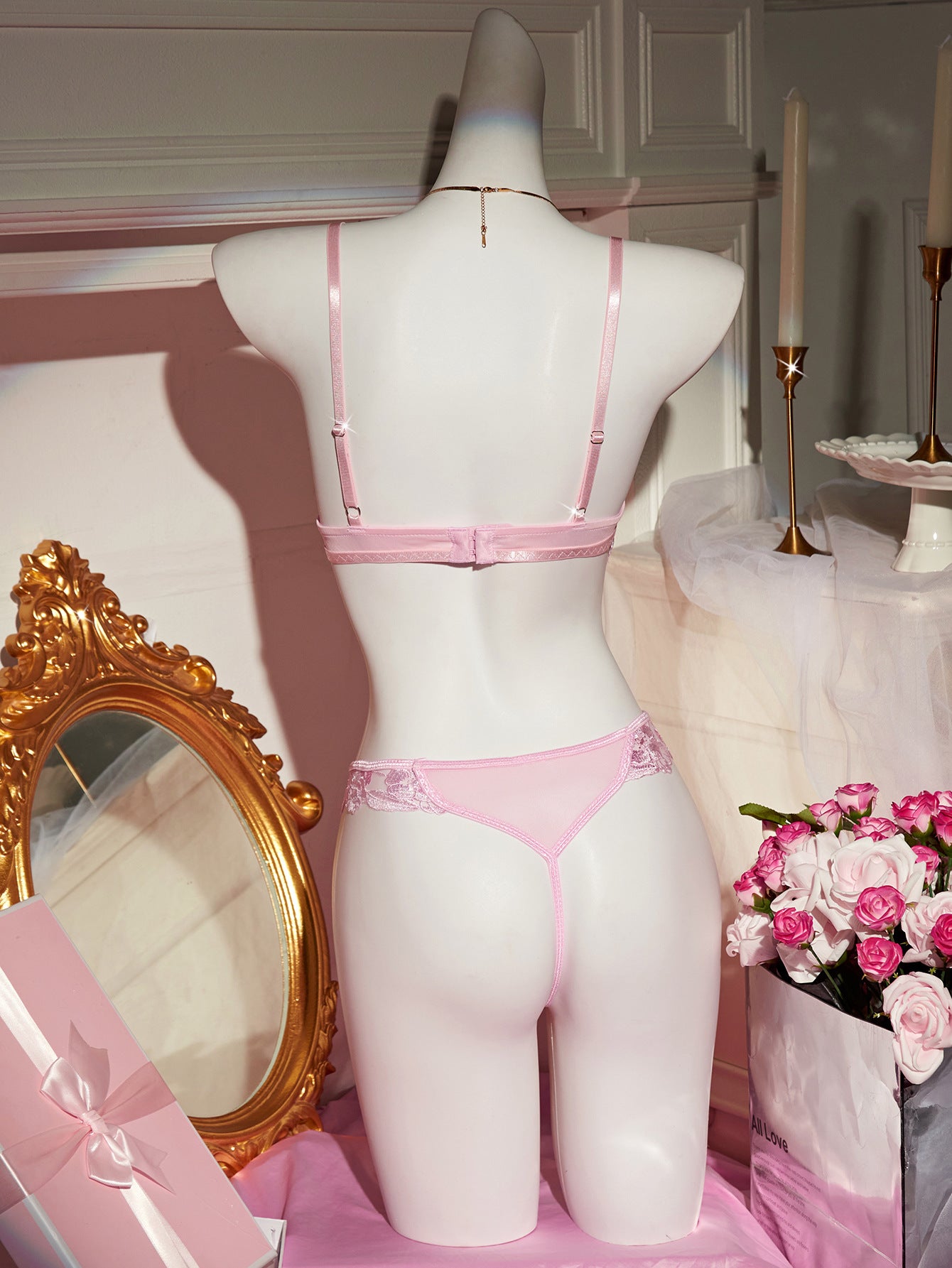 Petal Embroidered Sheer Bra & Panty Set