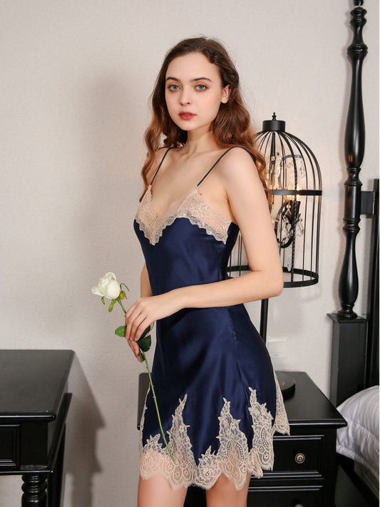 100% Mulberry Silk Hollow Out Camisole Nightgown