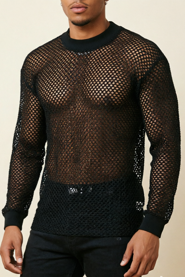 Men's Long Sleeve Fishnet Mesh Top