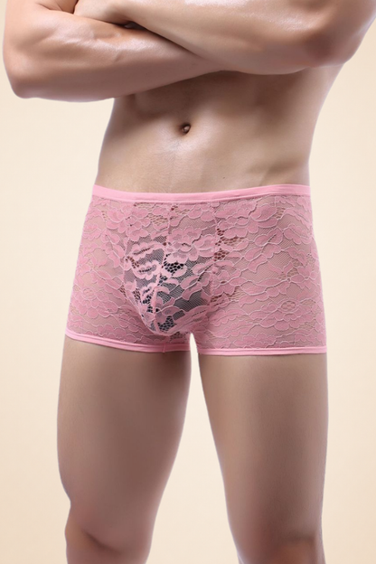 Men's Sheer Floral See Through Underwear Sexy Lace Boxer Briefs