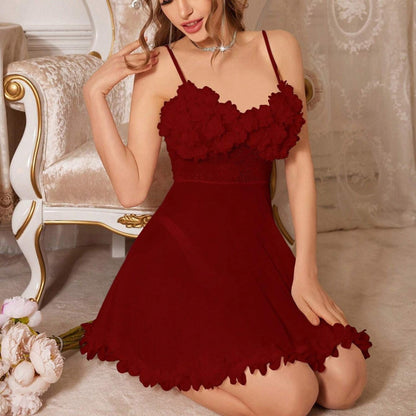 Lace Deep V Bow Side Slit Slim Fit Slip Nightdress