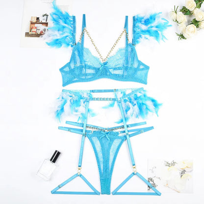 Metal Chain Lace Feather Lace Sexy Lingerie