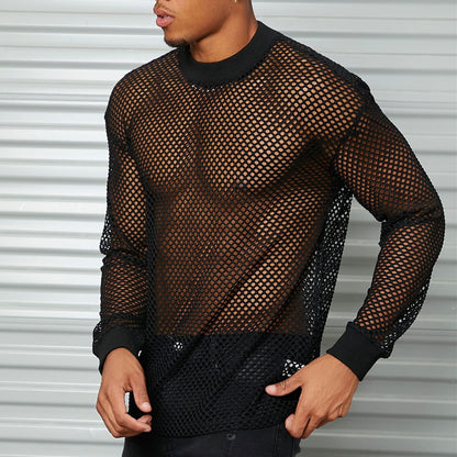 Men's Long Sleeve Fishnet Mesh Top