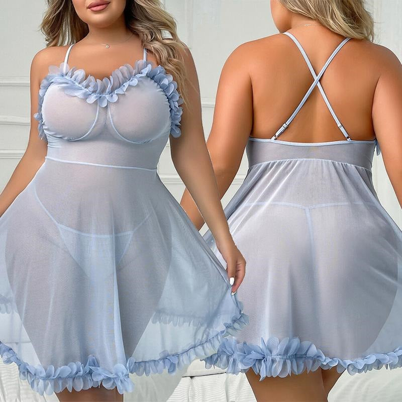 Plus Size Petal Tie Sexy Sheer Dress