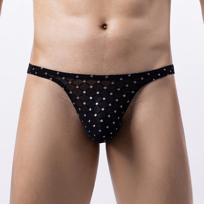 Men's Silver Rhombus Mesh Thong Low Rise Sheer See-Through Briefs