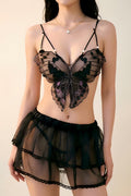 【$9.9】Three-Point Butterfly See-through Lace-up Skirt Suit