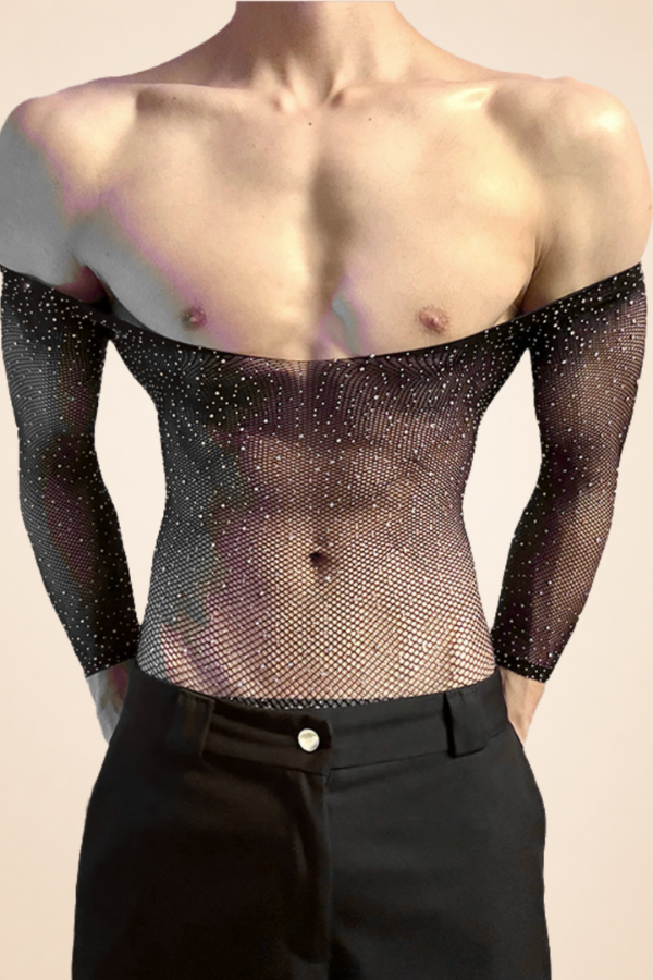 Men's Off-Shoulder Fishnet Bodysuit