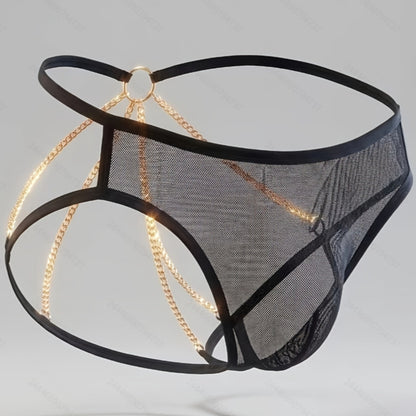 Men's Gold Chain Harness Thong Underwear Sexy Low Rise G-String Briefs