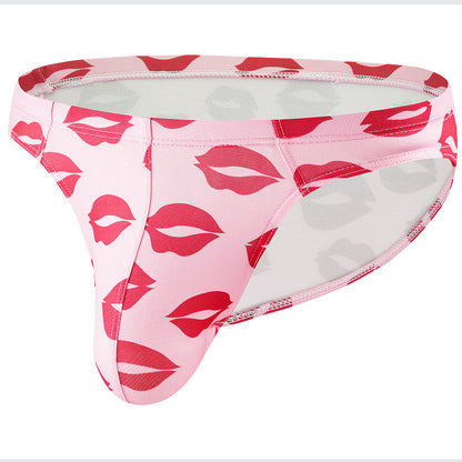 Men's Ice Silk Red Lips Print Low Rise Briefs
