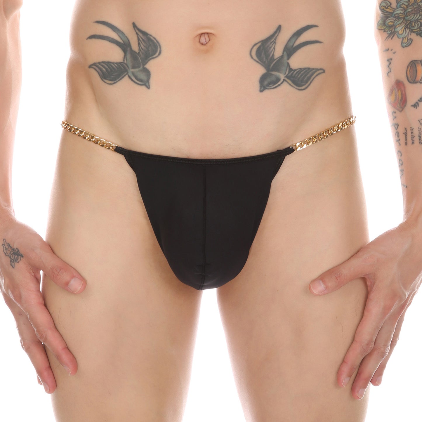 Men's Low Rise Ice Silk G-String with Waistchain Soft Stretchy Bulge Pouch T-Back