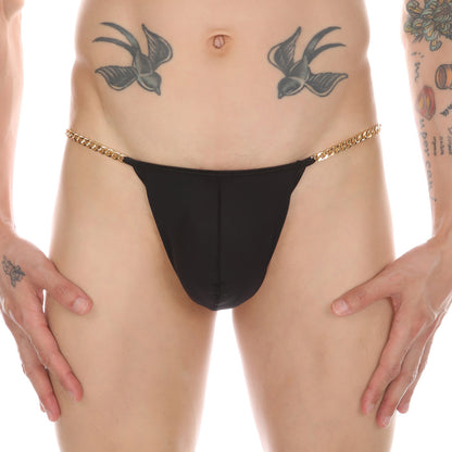 Men's Low Rise Ice Silk G-String with Waistchain Soft Stretchy Bulge Pouch T-Back