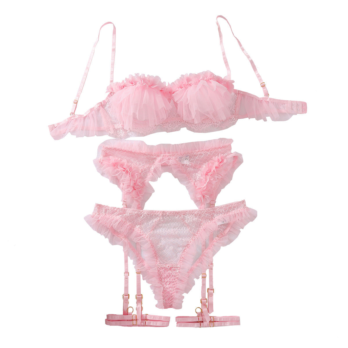Three-Point Wooden Ear Mesh Lace Hollow Sexy Underwear