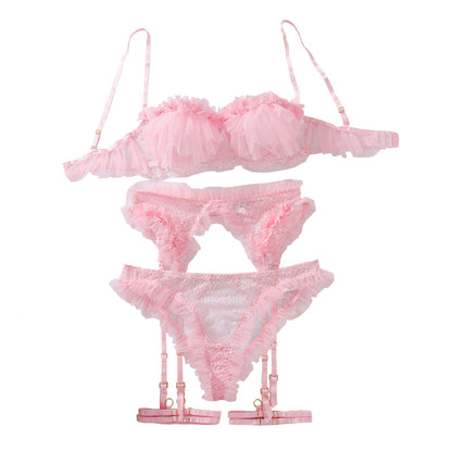 Three-Point Wooden Ear Mesh Lace Hollow Sexy Underwear