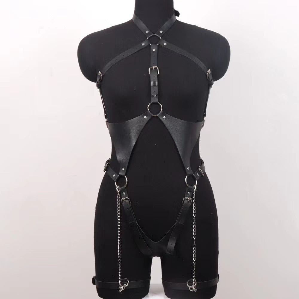 Leather Harness Bodysuit O-Ring Cutout Strappy Lingerie