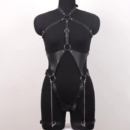 Leather Harness Bodysuit O-Ring Cutout Strappy Lingerie