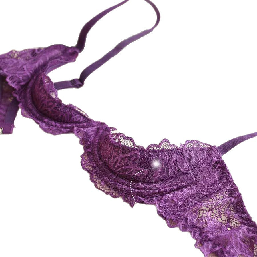 Purple Lace Half-Cup Bralette with Cut-out Detail