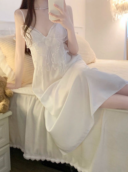 Satin Slip Dress V-Neck Lace Trim Cami Nightgown