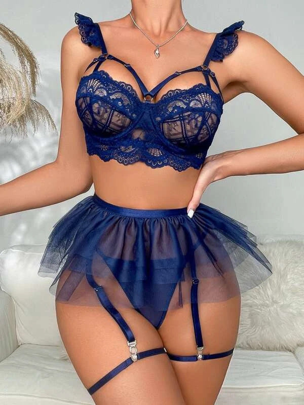 Sexy Lace Bra Top with Tutu Skirt and Garter Belts