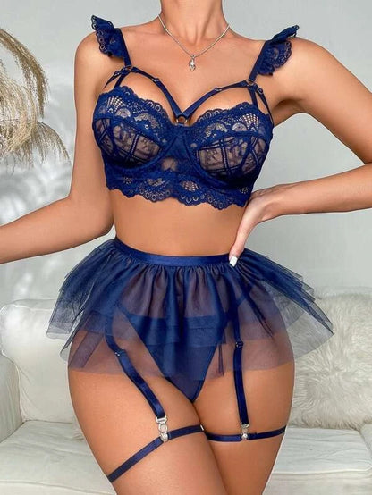 Sexy Lace Bra Top with Tutu Skirt and Garter Belts