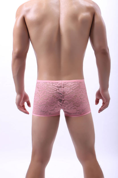 Men's Sheer Floral See Through Underwear Sexy Lace Boxer Briefs