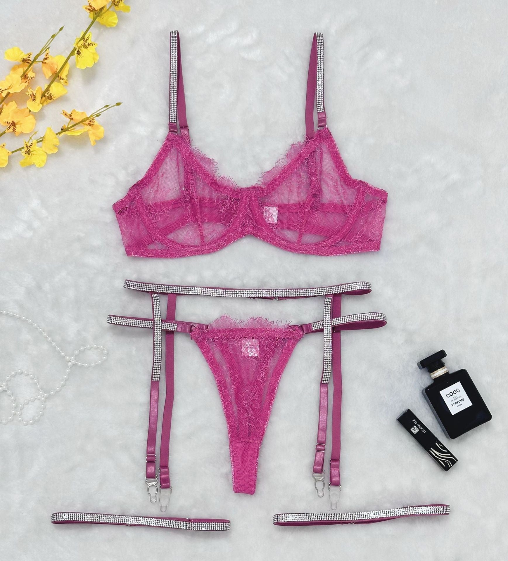 Lace T-Back Garter Four-Piece Sexy Lingerie