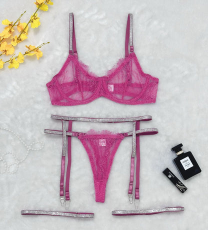 Lace T-Back Garter Four-Piece Sexy Lingerie