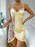 Embroidered Petals See-Through Sexy Nightdress Set