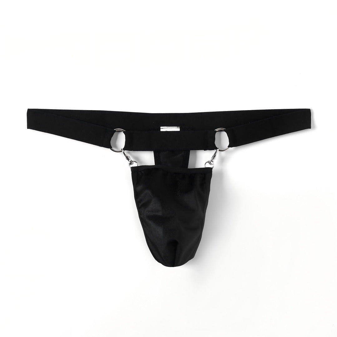 Men's Thong Pouch Low Rise Sexy Underwear with Metal Rings