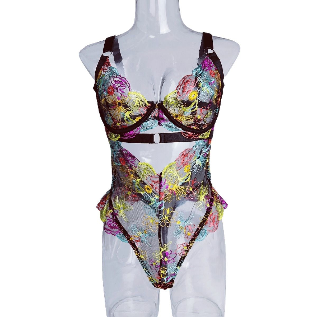 Colorful Flowers Embroidered Sexy Lingerie