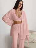Loose Striped Long Pants Pajama Robe Set