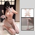 Hand Holding Rope Dot Sexy See-through Open Crotch Sexy Lingerie Set