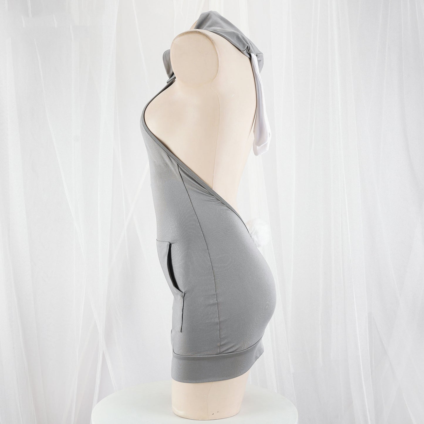 Sexy Backless Hooded Dress Kawaii  Zipper Nightdress