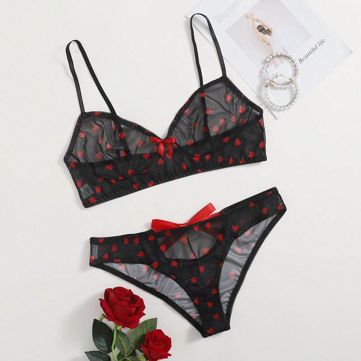 Plus Size Sexy Lingerie Three-piece Set with Backless Design Tempting and Transparent Lace