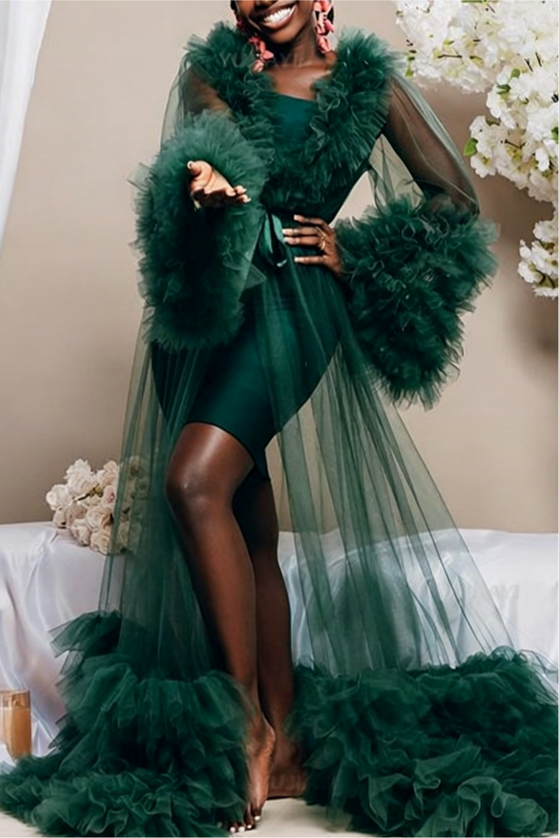 Bridal Ball Puffy Silky Yarn Robe Formal Dress Only Outer Mesh