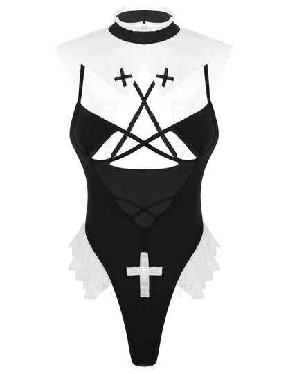 Lace Nun Cosplay Costume Bodysuit Set