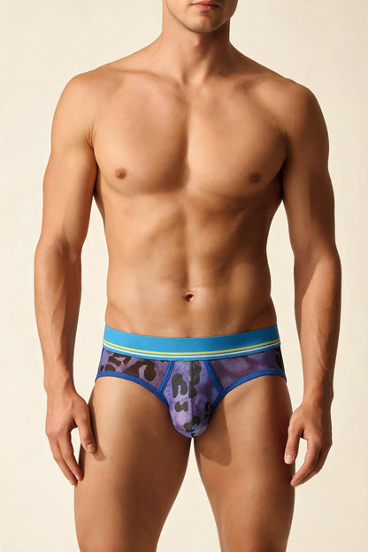 Men's Leopard Print Briefs Waistband Contour Pouch Soft Stretch Underwear