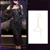 Black [neck ring + dress + thong] + gold body chain