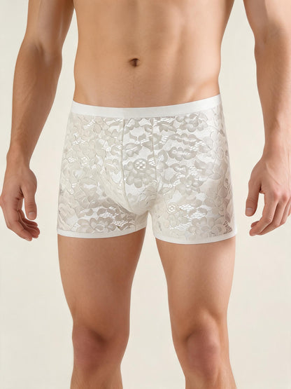 Men's Lace Boxer Briefs Floral Sheer Pouch Low Rise Underwear