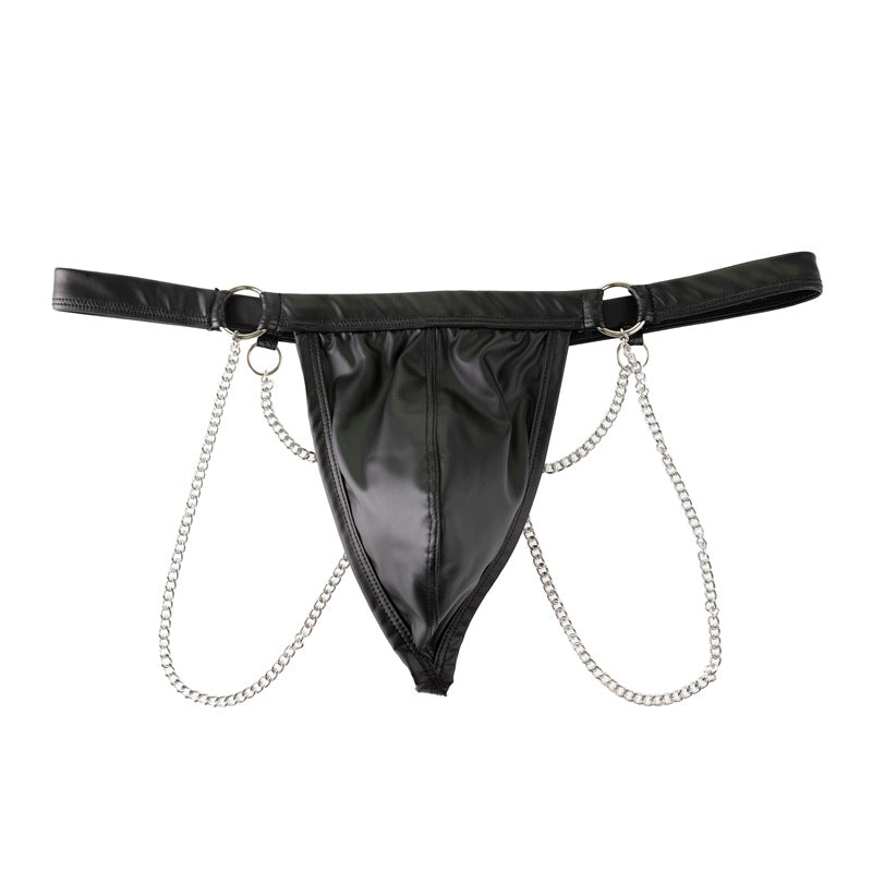 Men's Faux Leather Jockstrap with Chain O-Ring Sexy Lingerie