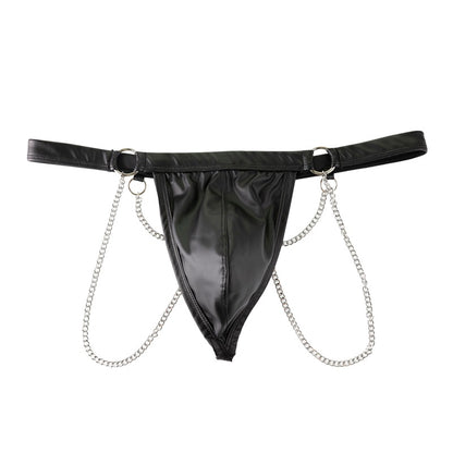 Men's Faux Leather Jockstrap with Chain O-Ring Sexy Lingerie