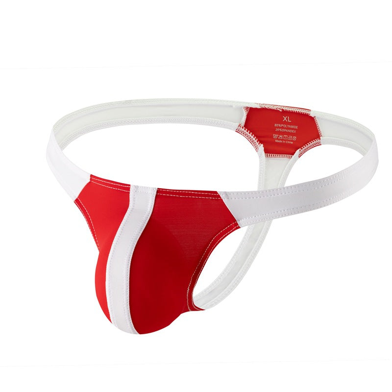 Men's Patchwork Thong U Pouch Low Rise Bikini Briefs