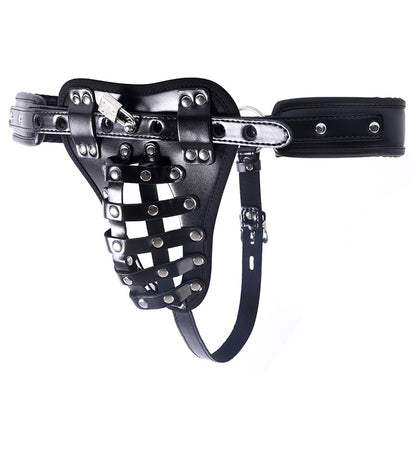 Men's Leather Chastity Belt with Timer Lock Bondage Gear