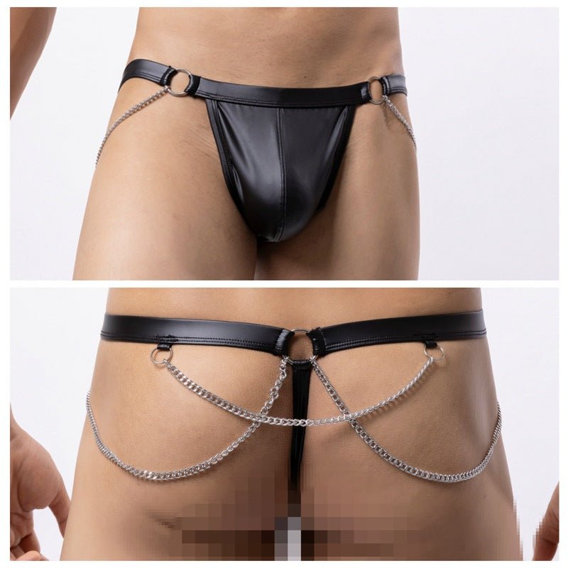 Men's Faux Leather Jockstrap with Chain O-Ring Sexy Lingerie