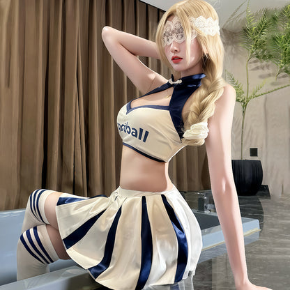 Sexy Football Lingerie Halter Crop Top and Mini Pleated Skirt Set