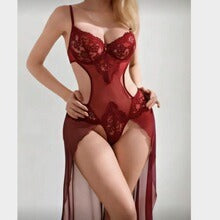 Lace Teddy High Leg Cut Out Sheer Mesh Garter Lingerie Bodysuit