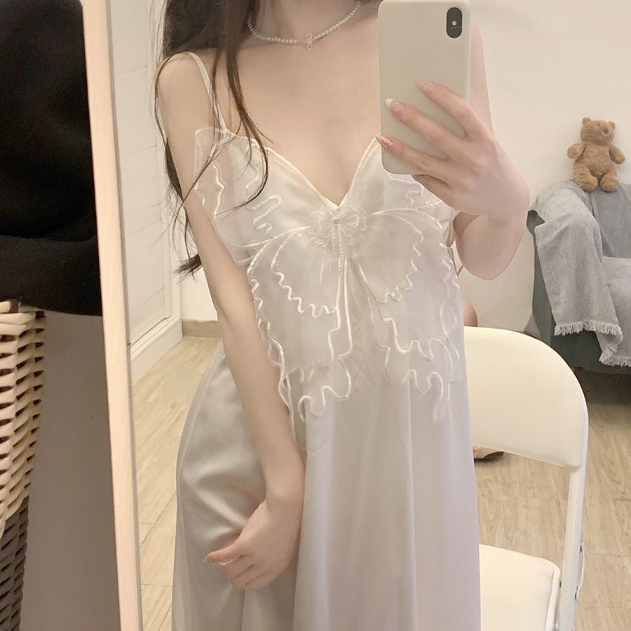 Satin Slip Dress V-Neck Lace Trim Cami Nightgown