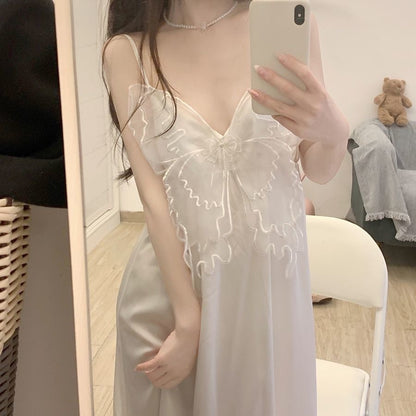 Satin Slip Dress V-Neck Lace Trim Cami Nightgown